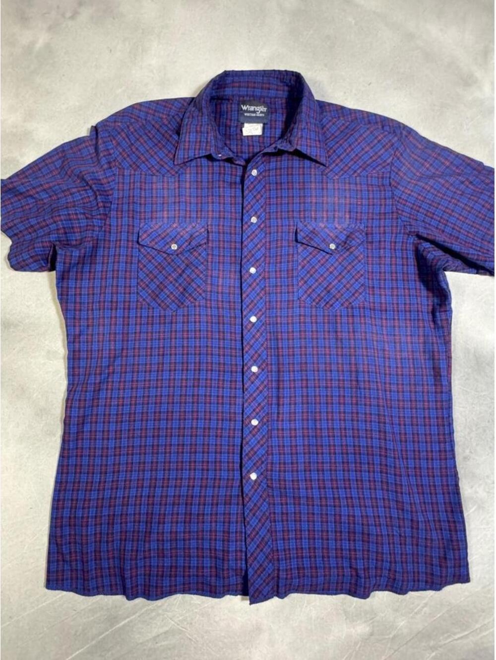 Vintage Wrangler Western Pearl Snap Plaid Shirt Purple Blue Men’s XL